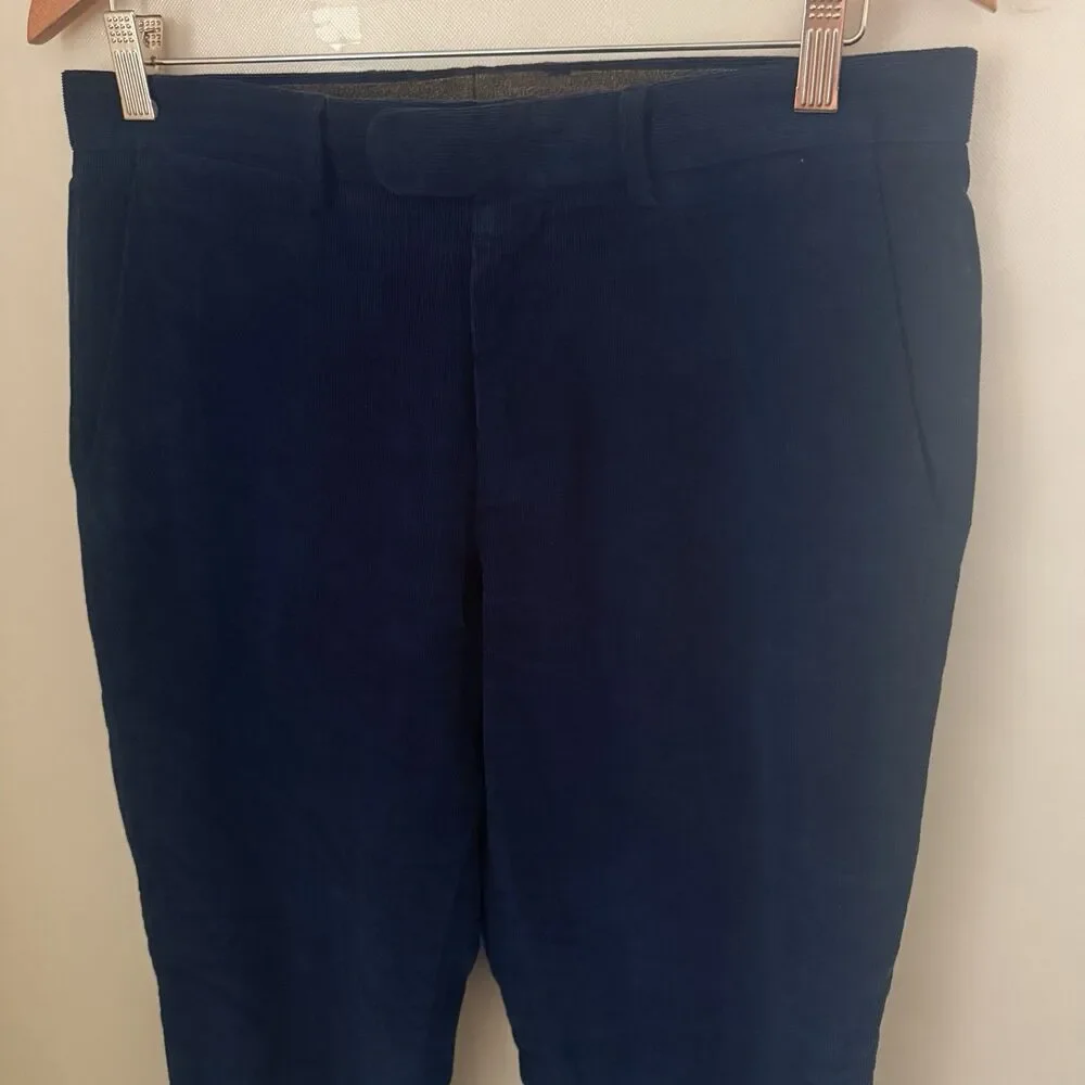 J.Crew Bowery Slim Dress Pants Mens 32x 31 Navy Blue Wale Corduroy Chinos Career